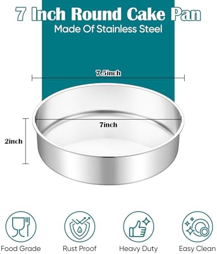 TeamFar 7 Inch Cake Pan Set of 2, Stainless Steel Round Cake Baking Pan