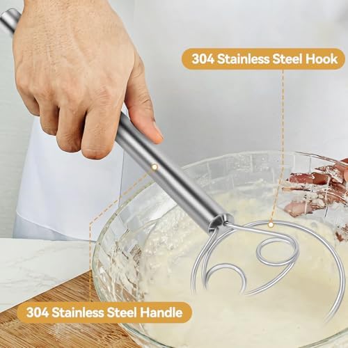 Danish Dough Whisk Stainless Steel Hook Dutch Baking Tool Bread Sourdough Mixer for Pizza Pastry Cake Batter Making