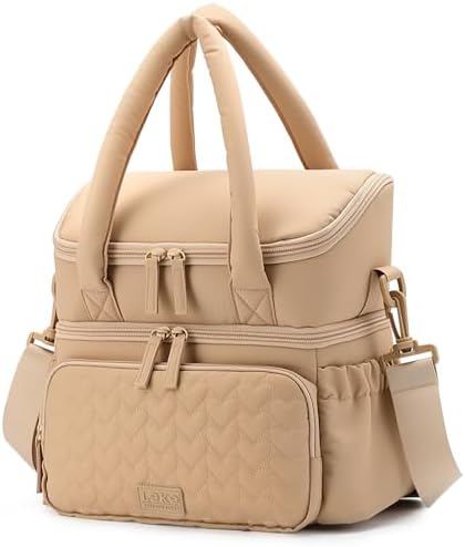 Double Deck Lunch Bag for Women, Camel-M