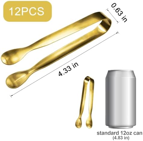 JCREN 12 Pcs Serving Tongs, Small Serving Utensils for Parties Catering Gold Tongs, Small Stainless Steel Mini Appetizer Tongs for Tea Party Coffee Bar, 4 Inches - Gold