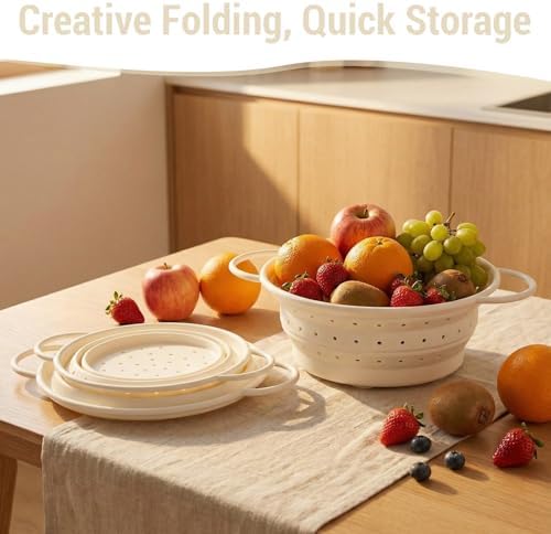 3 Pack Collapsible Colander with Strainer Bowl Set,White