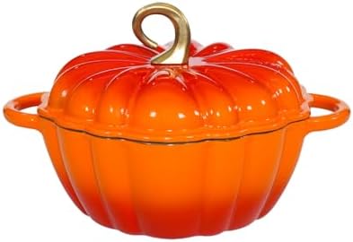 Pumpkin Enameled Cast Iron Dutch Oven with Lid, 4.5 QT Heavy Duty and Dual Handles Pot, Serves 3-5 and Oven Safe for Bread Baking, Braising, Cooking Soup and Family Gifts, Orange