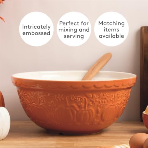 Mason Cash In the Pumpkin Patch S12 Mixing Bowl Stoneware, 4.25 Qt, Embossed Pumpkin Design (Persimmon)