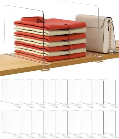 HBlife 12 Inches Tall [Extra Tall Version] Clear Shelf Dividers, 18 Pack Purse Organizer for Closet Perfect for Handbags, Acrylic Bookshelf for Organization