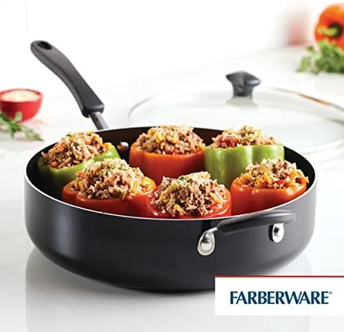 Farberware Cookstart DiamondMax Nonstick Jumbo Cooker with Lid and Helper Handle, Dishwasher Safe, 6 Quart, Black