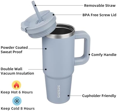 BJPKPK 30 oz Insulated Tumbler with Handle & Straw, Stainless Steel