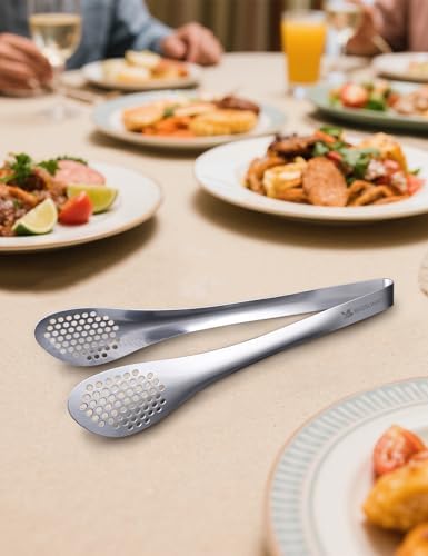 MSY BIGSUNNY 11Inch Kitchen Cooking Food Tongs Stainless Steel Buffet Tongs (silver, 2 pack)