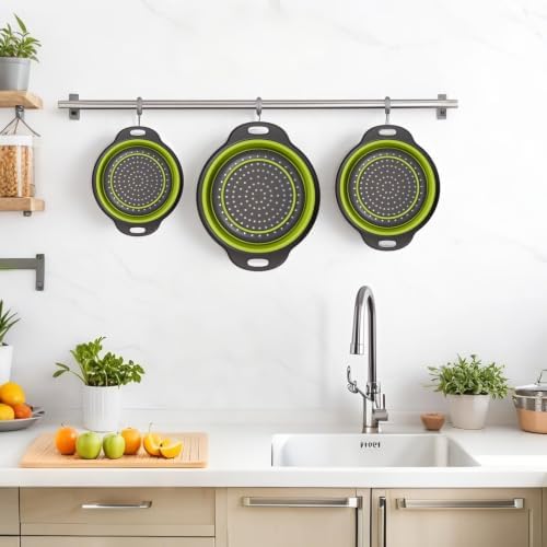 Green Collapsible Colander Set - 3 Pack Kitchen Silicone Strainers