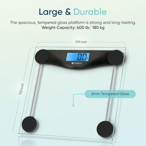 Etekcity Digital Body Weight Bathroom Scale, 6mm Tempered Glass, Black