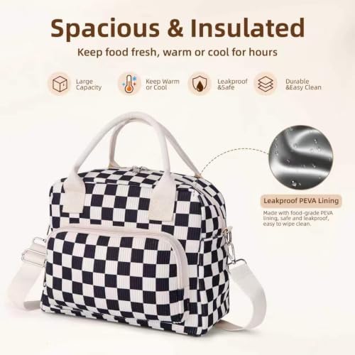 LOVELYWIND Large Insulated Lunch Bag For Women, Black White Lunch Box 12L