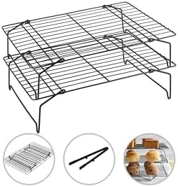 2-Tier Cooling Racks for Cooking and Baking - 13" x 9.6" Stackable Heavy Duty Stainless Steel Wire Rack for Baking, Grilling, Roasting - Oven & Dishwasher Safe - Black