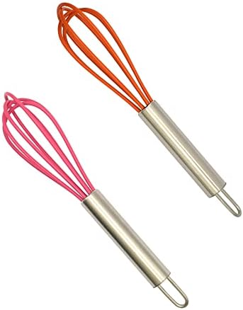 Mini Whisks 6 inch 2Pcs Stainless Whisk+silica gel, Hand Egg Mixer for Flour Cake Egg, Kitchen Cooking Baking Use Whisk