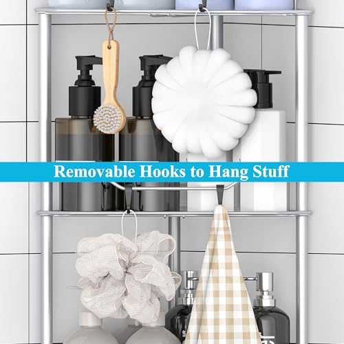 HuggieGems Metal Floor Standing Corner Shower Caddy, Silver, 5 Tier