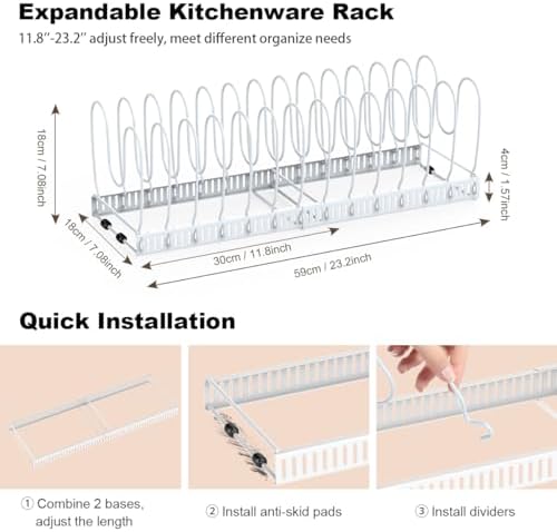 Housolution Pot and Pan Lid Organizer Holder Storage Rack, White