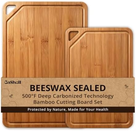 GASHELL Bamboo Cutting Board Set with Beeswax Coating for Kitchen(M+L)