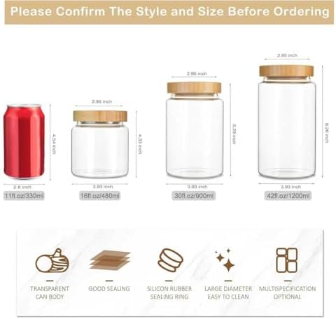3 Pack 900 ml / 30 oz clear cute glass storage canister holder with airtight bamboo lid, modern decorative small container jar for coffee, spice, candy, salt, cookie, condiment, pepper, sugar