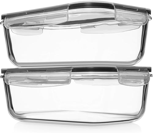 Razab 4 PC 1860ml / 63 Oz / 8 Cups Large Glass Food Storage Containers with Lids - Glass Meal Prep Containers for Roasting & Storing Leftover, Lunch Container with Lids, Microwave & Oven Safe