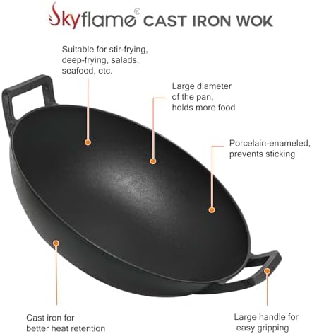 Charkettle 14" Cast Iron Wok with Handles for Gourmet BBQ System Grill