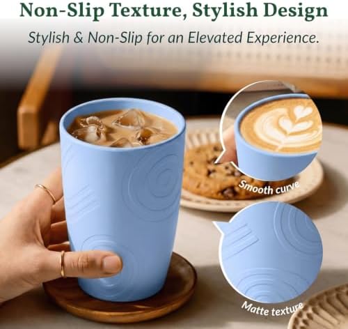 Homienly Wheat Straw Cups for Kitchen 16OZ Unbreakable Plastic Glasses Drinking Dishwasher & Microwave Safe Reusable Party Cups Camping Cup for Coke, Water, Iced Coffee, Juice Set of 6 (Multilight)