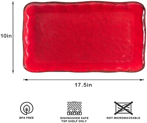 LEHAHA Christmas Melamine Platters for Serving Food, Colored Serving Trays, 17.5 x 10 Rectangular Turkey Serving Tray, Set of 2, Perfect for Outdoor, Christmas Parties, Restaurant, Dishwasher Safe