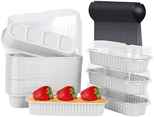 LNYZQUS Mini Cake Loaf Pans with Lids 50 Pack, 6.8oz Foil Baking Tins