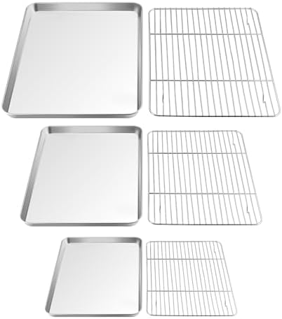 TeamFar Baking Sheet with Rack Set, 3 Pans + 3 Racks, 16/12.5/9 Inch