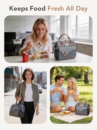 Lekesky Insulated Lunch Bag Portable Lunch Bag for Women Work-15L, Grey