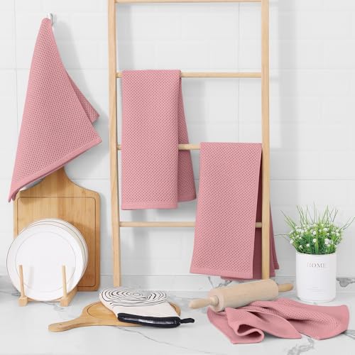 Homaxy 100% Cotton Waffle Weave Kitchen Dish Towels 8-Pack, Dried Rose