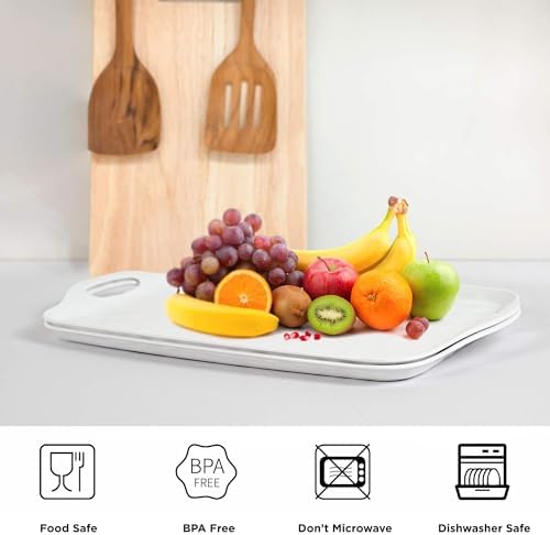 TP Melamine Serving Trays with Handles, 17” x 12”, Set of 2, Pure White