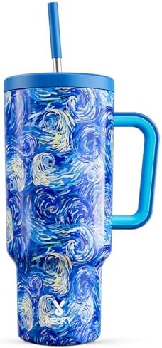 Meoky Tumbler with Handle and Straw for Women: 40 oz Stainless Steel Insulated Tumbler with Lid and Straw 100% Leakproof for Car Cup Holders - Travelers Commuters Workers, Van Gogh