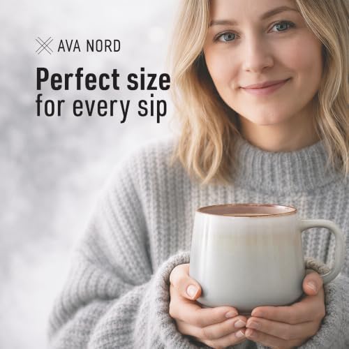 Ava Nord Large Stoneware Ceramic Coffee Mugs Set of 2 | 20 oz | Sage Ash