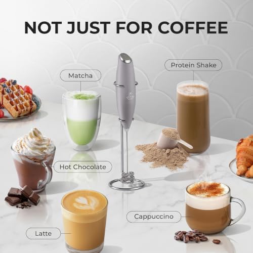 Zulay Kitchen Powerful Milk Frother Wand With Duracell Batteries - Ultra Fast Handheld Drink Mixer - Electric Whisk Foam Maker for Coffee, Lattes, Cappuccino & Matcha - Triple Whisk - Pewter Gray