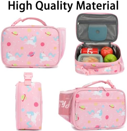 GYEUKHAM Insulated Lunch Box for School, Thermal Reusable Durable Freezable Lunch Bags for Kids Boys Girls Men Women - Small Soft Cooler Portable Lunch Tote Kit for Work Picnic Travel,Pink Unicorn