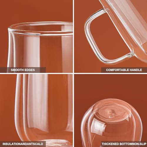 Double Walled Glass Coffee Mugs, 12 OZ, Set of 2