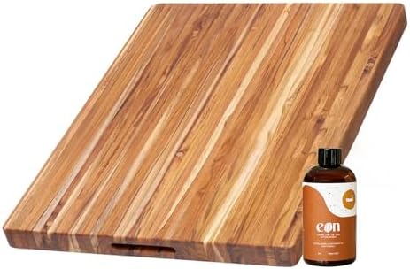 Teakhaus Cutting Board and EON Cutting Board Oil Set - Extra Large (XL) Teak Wood Chopping Board & Food-Grade Mineral Oil - 24”L x 18”W x 1.5” Thick - FSC Certified