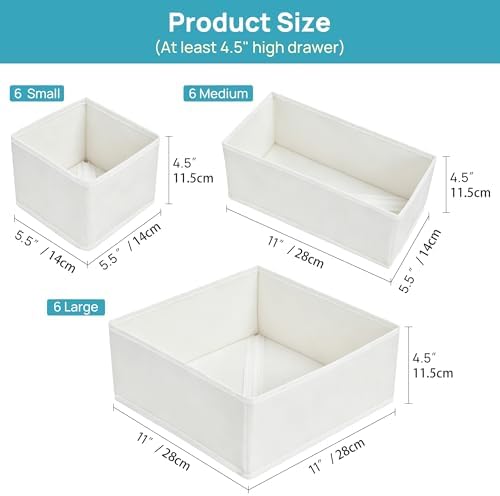Vtopmart 18 Pack Baby Clothes Organizer, Fabric Drawer Drawer Bins, White