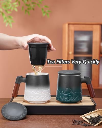ZENS Tea Mug with Infuser and Lid for Loose Leaf Tea Steeper, 16.9oz White