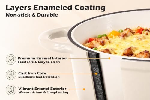 Leonyo 4-Quart Enameled Cast Iron Dutch Oven Pot with Lid, Light Sandalwood