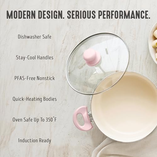 GreenLife 5QT Ceramic Nonstick Stockpot with Lid, Blush Pink