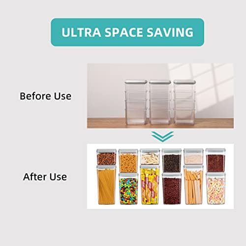 Ankou Pop Airtight Food Storage Containers with Lids for Kitchen Pantry Organizing Stackable Container for Cereal Snack Flour Sugar Coffee Spaghetti -12 Pcs(1.2, 2.0, 2.7, 3.3qt)*3