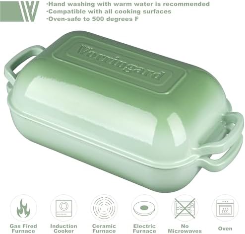 VORRINGARD Large Cast Iron Dutch Oven Dome Pot with Lid, Enameled Bread Oven, Bread Pan for Homemade Sourdough Bread Baking, 6QT, Green