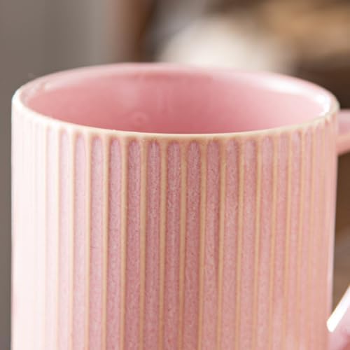Yundu 15.5oz/470ml Flambe Pink Ceramics Teacups with Infuser and Lid, Loose Leaf Tea Cup