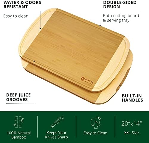 ROYAL CRAFT WOOD Bamboo Cutting Board with Juice Groove - Kitchen Chopping Board for Meat Cheese and Vegetables, Heavy Duty Serving Tray