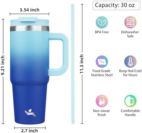 Konokyo 30 oz Insulated Tumbler Water Bottle with Handle, Straw Lid