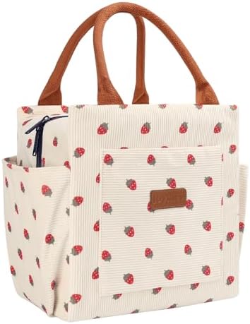 Joymee Lunch Bag Women Insulated Reusable Lunch Box- Corduroy Strawberry