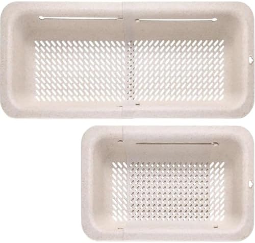 LASSHSWA Collapsible Colander for Kitchen, Over the Sink Strainer Basket for Kitchen, Fruit Pasta Food Strainer Expandable Plastic Colander BPA Free (Straw)