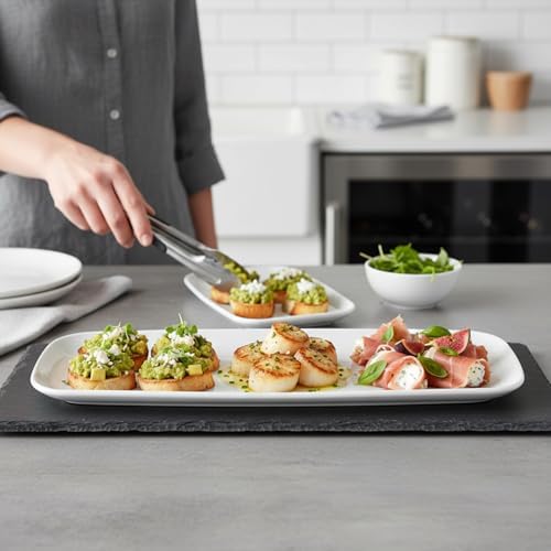 Rectangle White Serving Tray (2-Pack) - 17.5" Disposable Serving Platter for Appetizer, Fruits & Serving Dishes | Perfect Plastic Tray for Party Serveware
