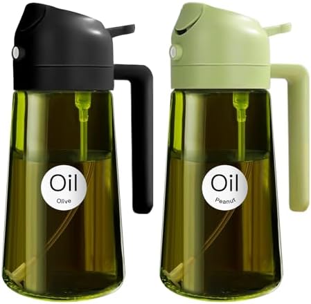YARRAMATE 16 oz 2-in-1 Dark Glass Olive Oil Sprayer & Dispenser, BlackGreen