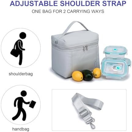 NOL 8L Insulated Lunch Bag for Women, Gray White, Medium(normal)