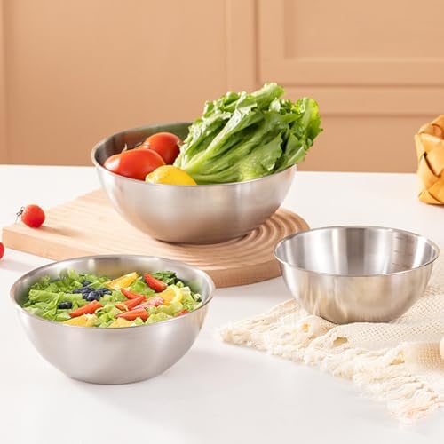 Stainless Steel Salad Bowls Set of 2 Mixing Bowl with Measurement Markings Snacks Bowls, 1.70 Quart Serving Bowls for Mixing, Cooking, Baking, Prepping and Home Kitchen Food Storage Bowls